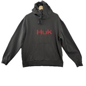 Huk Fishing Pullover Hoodie Mens Size Large Gray Logo Pouch Heavyweight